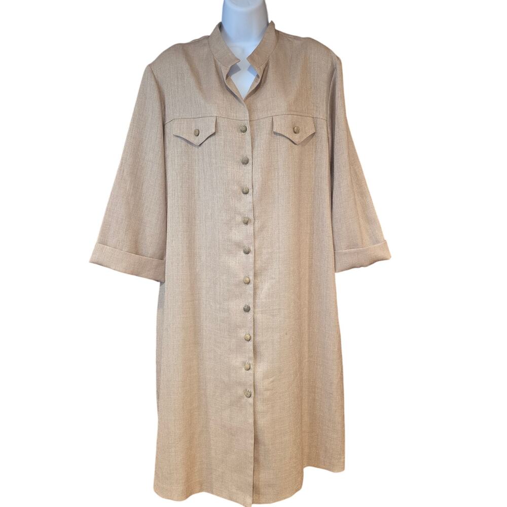 Vintage Brownstone Studio khaki  button‎ up shirt dress, sz 20w